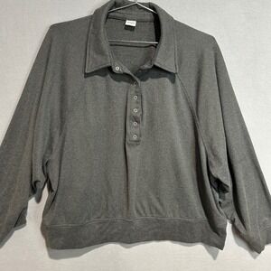 Ebb & Flow Pullover Top Women XL Gray Ribbed Snap Neck Raglan Athleisure 152MSL